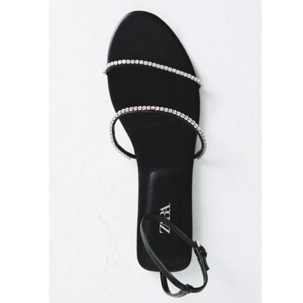 Zara Black Sandal with Crystal-Embellished Straps